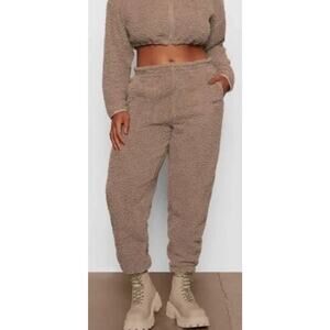 Skims Brown Teddy Sherpa Pull On Drawstring Jogger Sweatpants Pants Size Large